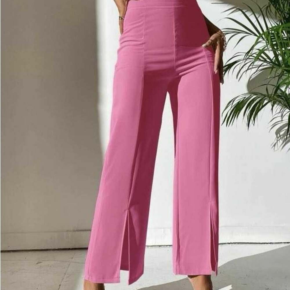 Elegant Pink Women's High-Waisted Pants